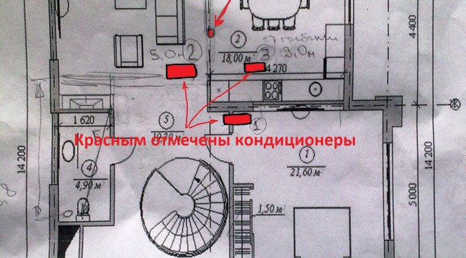 Схема размещения кондиционеров в квартире на первом этаже